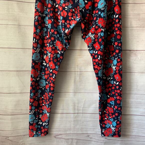 LuLaRoe Blue and Red Floral Leggings Size TC2 - Picture 6 of 16